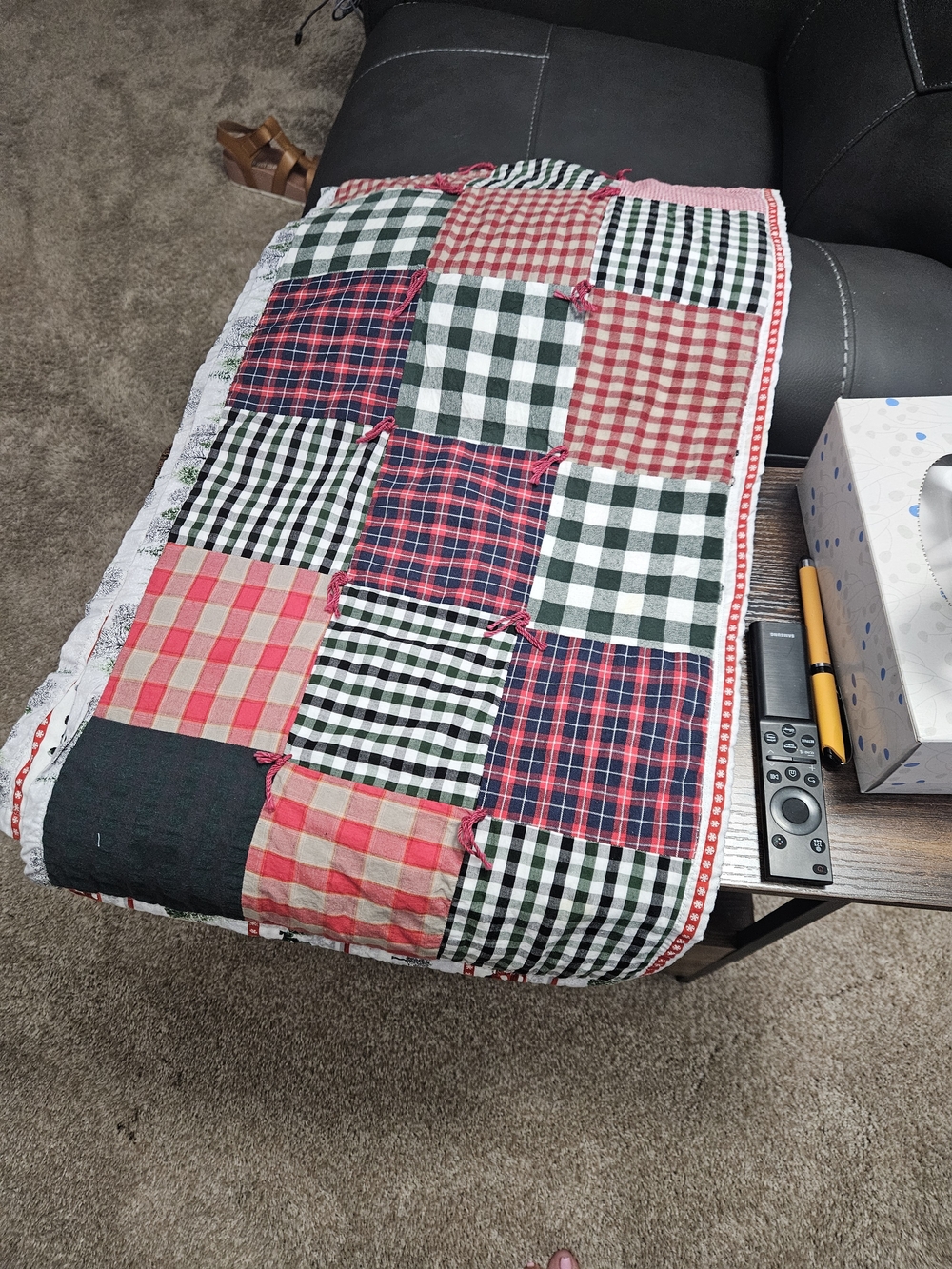 Plaid Patchwork Table Runner in Red, Green, Navy, Black